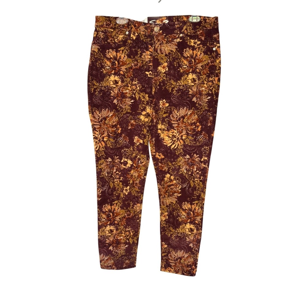 Seven7 High-Rise Skinny Corduroy Pants Floral Print Women's Size 14 NWT